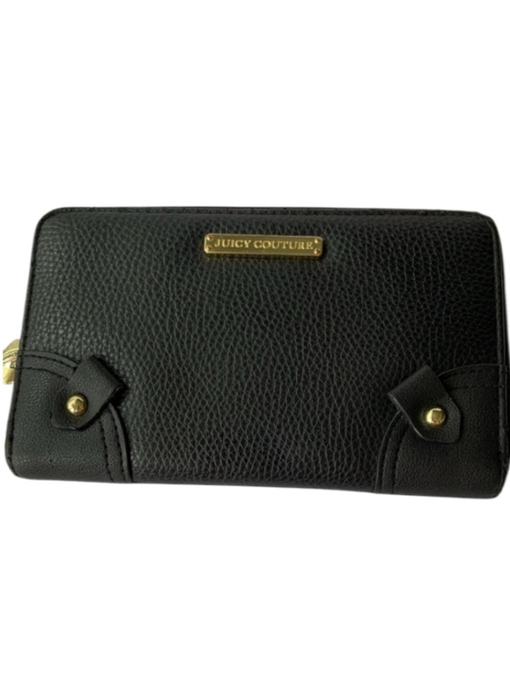 Juicy Couture Black Pebbled Zip-Around Wallet Gold Hardware